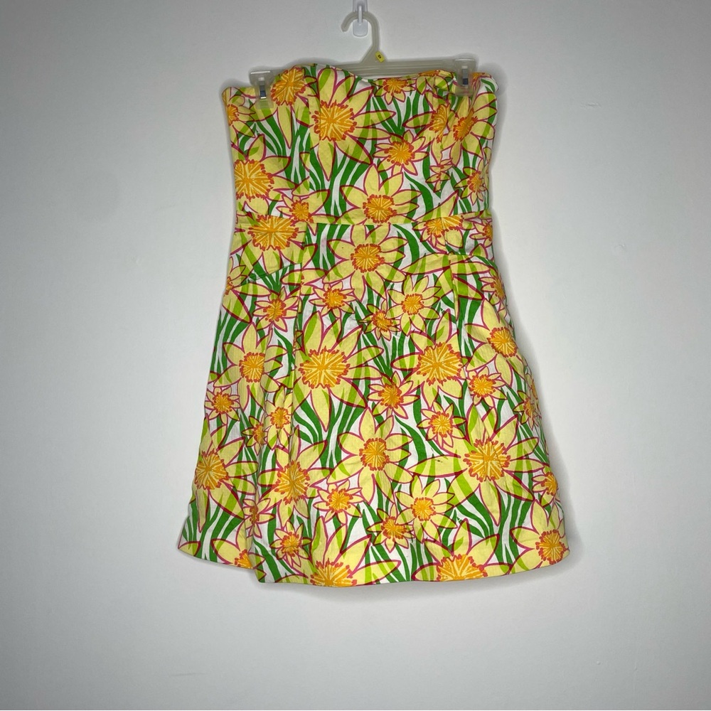 Lilly Pulitzer Wyatt Daffies “Daffodil Floral" Strapless dress pockets Size 12 - Picture 8 of 14
